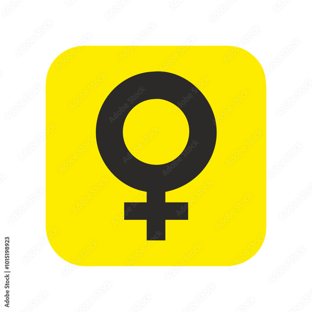 Black female gender symbol inside yellow square. Black female gender symbol inside yellow square.
