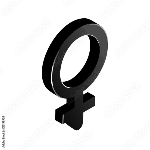 3D black female gender symbol isolated on white background