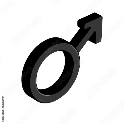 Black 3D male gender symbol in minimalist design