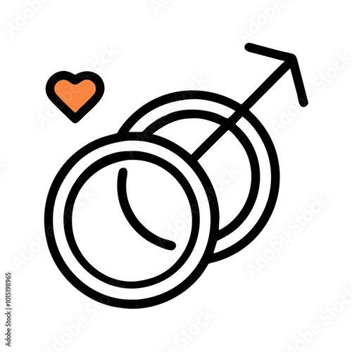 Male gender symbol with heart in outline design
