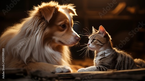 Cat and dog together isolated on white background.