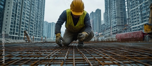 Construction Worker Installing Rebar