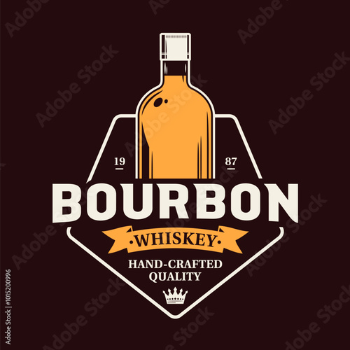 Vector bourbon whiskey logo for bar, pub, distilling company branding and identity