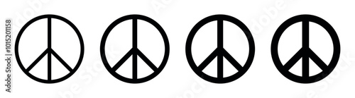 Peace vector icon set isolated on white background. Set of peace signs icon of different thicknesses. Peace symbols different shape. Vector illustration of peace mark.