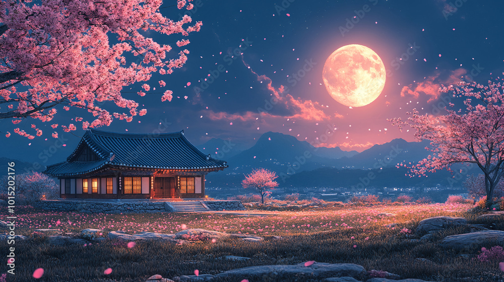Obraz premium traditional Korean lunar new year celebration Seollal background eating and exchanging gifts in hanok