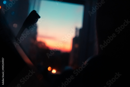 Dark view in the room of the sunset