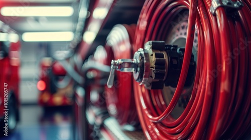 Red Fire Hose Reels on a Fire Truck photo