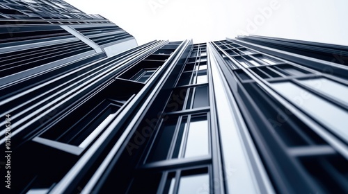 Tall glass and steel skyscrapers stretch upward against a cloudy sky, highlighting contemporary architecture in an urban environment filled with innovation and sophistication