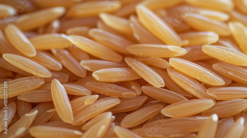 Close-up of uncooked brown rice grains.