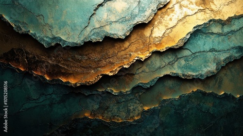 Abstract Golden and Teal Stone Layers