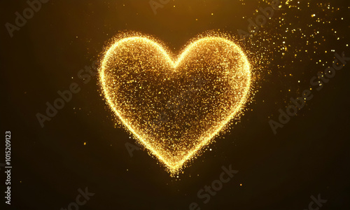 Christmas Golden heart shaped frame Portal. Romantic Frame for Saint Valentine's Day, February 14, Wedding or marriage with glowing golden sparkles and glitter particles on black background, VFX
