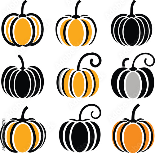 Set of colorful pack of halloween pumpkins collections