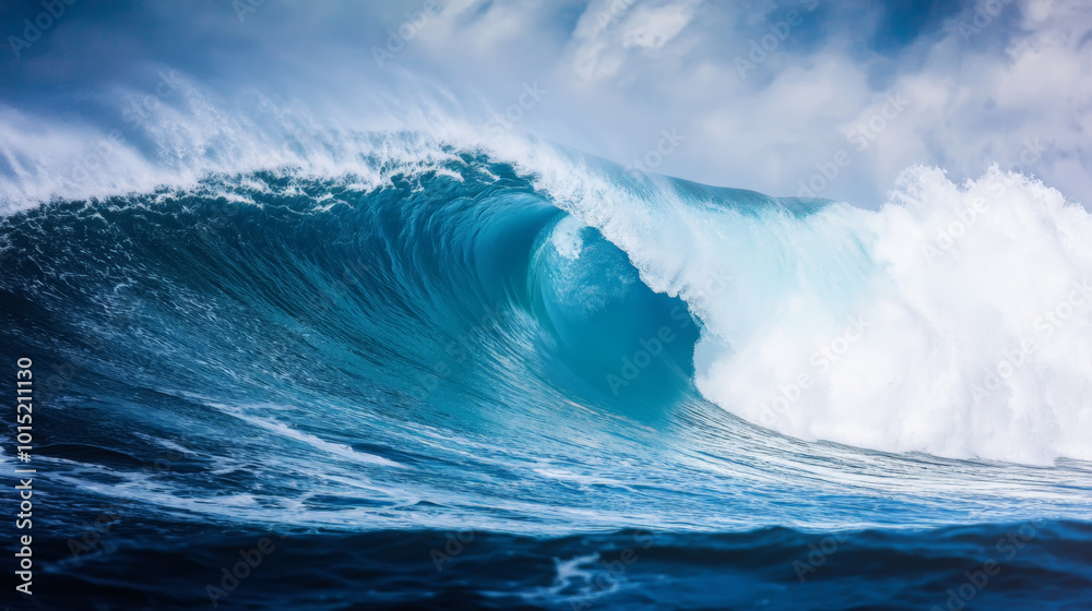 Powerful ocean wave crashing in deep blue sea Powerful ocean wave crashing in deep blue sea