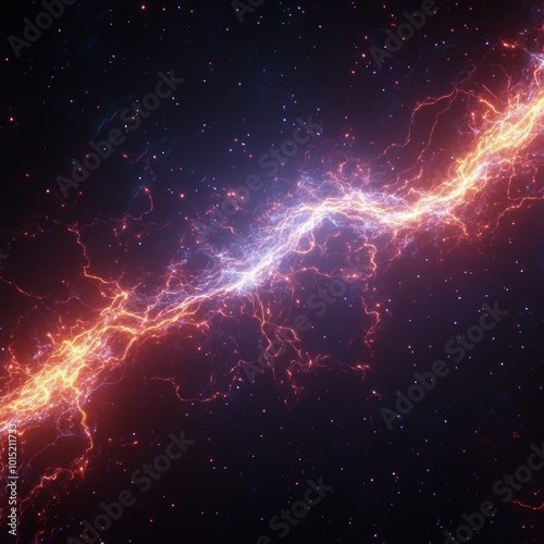 Abstract Energy Flow Vibrant Orange and Blue Plasma Stream on a Dark, Starry Background