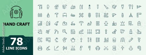 Set of Hand crafting icons. Simple and minimal line  style icons pack. Craft icon collection. Related to Handmade, Clothes, Sewing. Vector illustration