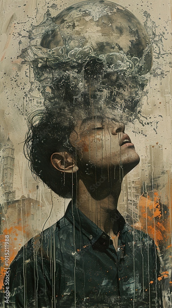 Fototapeta Abstract Portrait of a Man in a Cityscape
