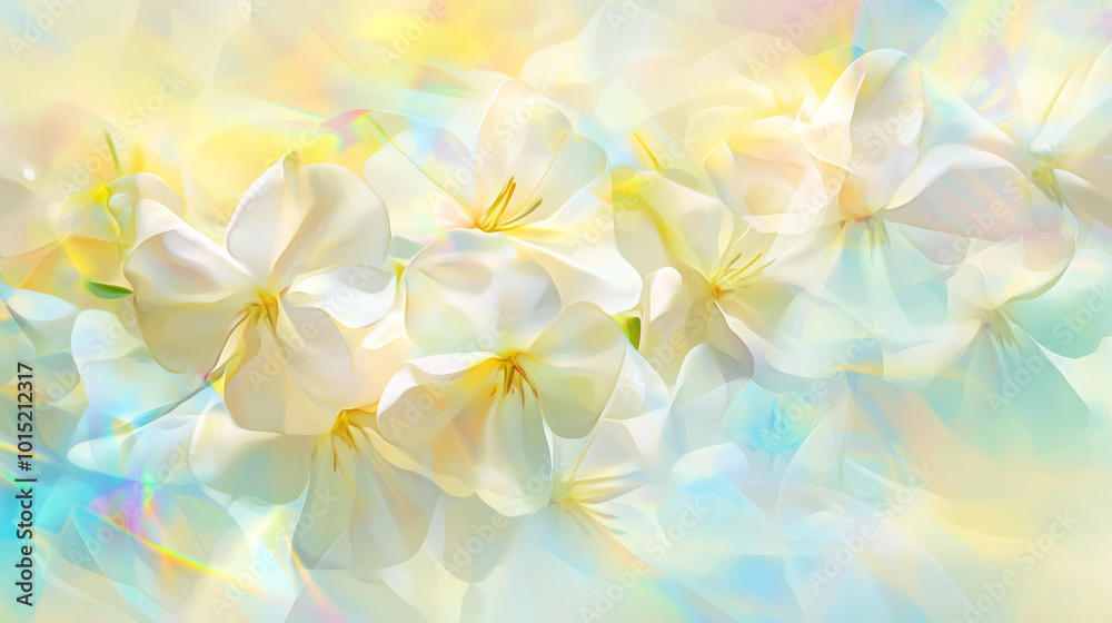 Delicate white flowers with iridescent hues and soft, blurry background. Delicate white flowers with iridescent hues and soft, blurry background.