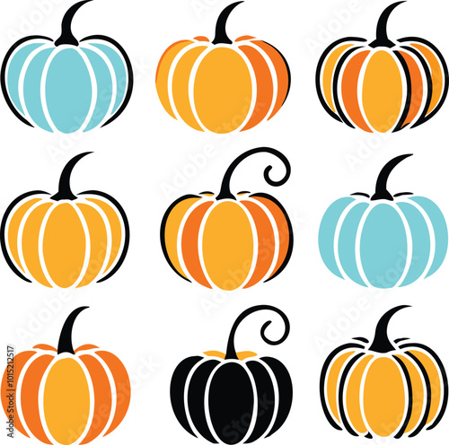 Set of colorful pack of halloween pumpkins collections photo