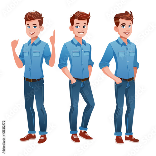 Set of handsome men in different poses