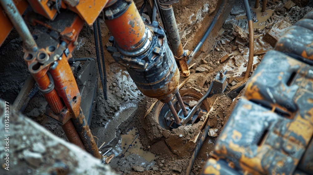 Close-up of an Excavator Drilling into the Ground Close-up of an Excavator Drilling into the Ground