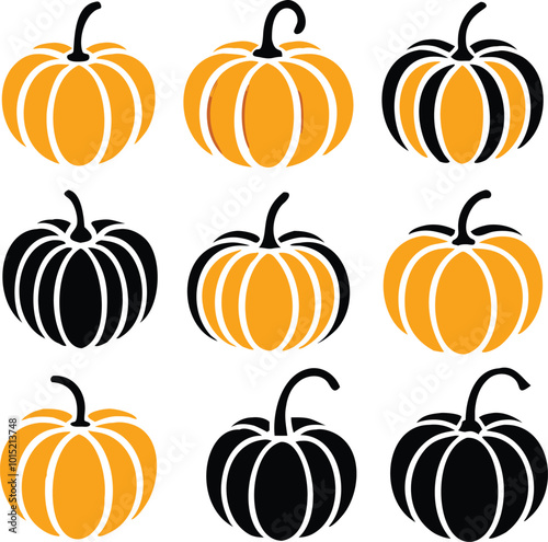 Set of colorful pack of halloween pumpkins collections