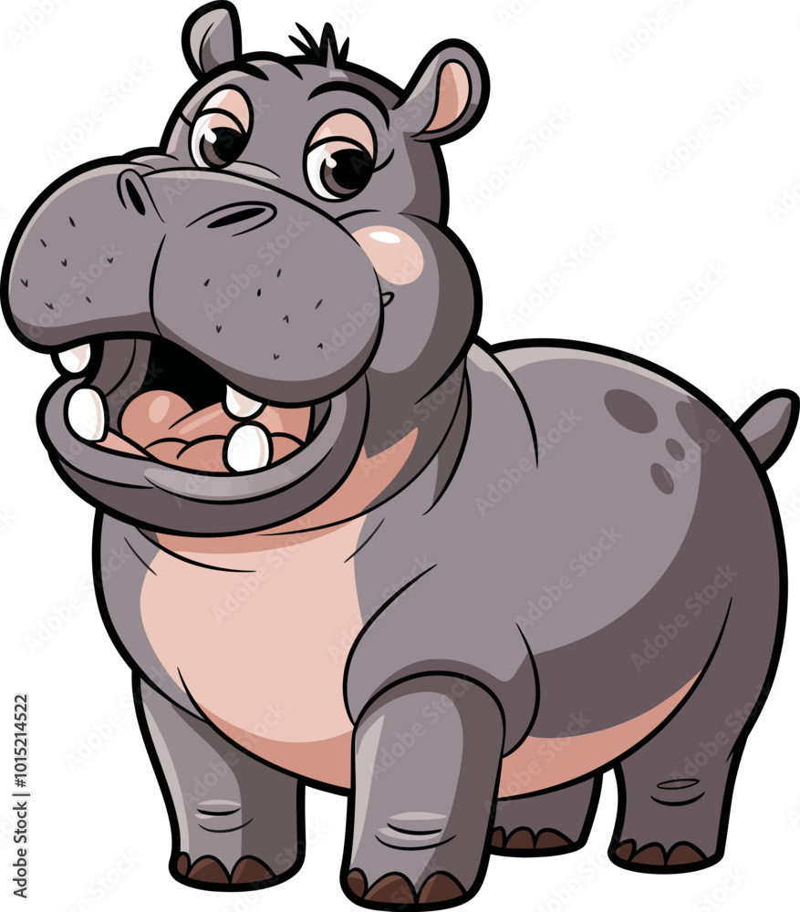 Fototapeta premium Playful Cartoon Hippopotamus with Glossy Eyes