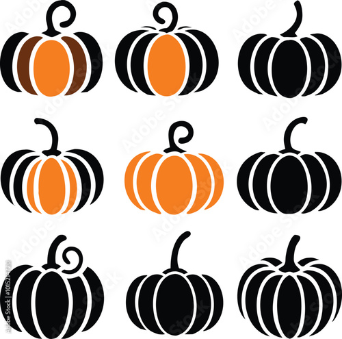 Set of colorful pack of halloween pumpkins collections