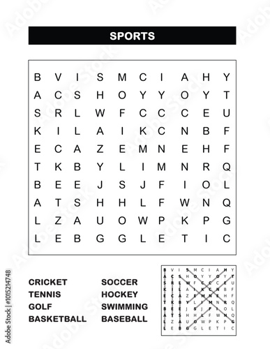 word search puzzle 5 Sports
