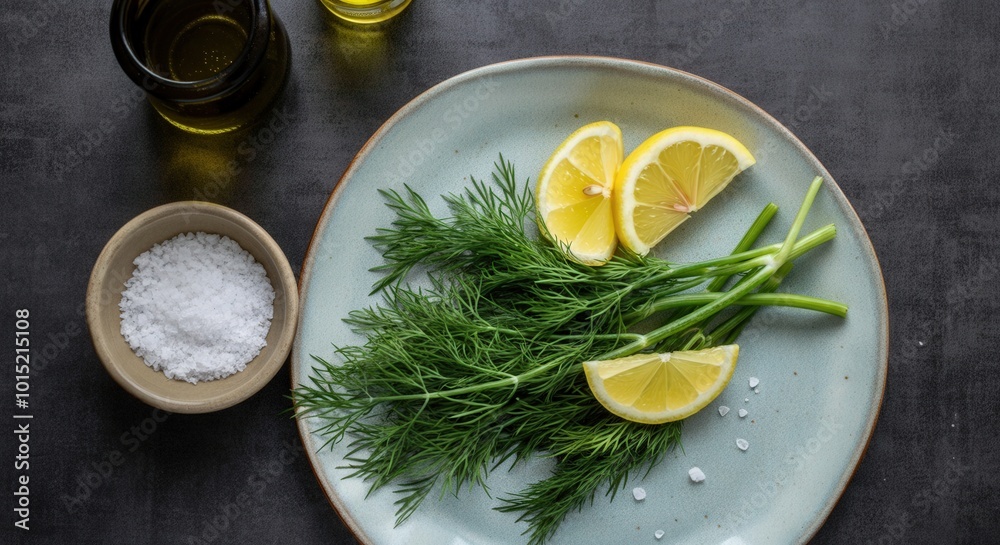 Dill, Lemon, and Salt on a Plate Dill, Lemon, and Salt on a Plate