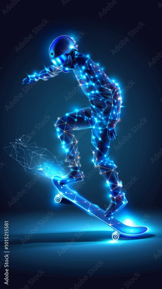 digital skateboarder in low poly wireframe design, sports technology, motion tracking, and the future of smart sporting equipment in urban mobility and recreation.
digital skateboarder in low poly wireframe design, sports technology, motion tracking, and the future of smart sporting equipment in urban mobility and recreation.
