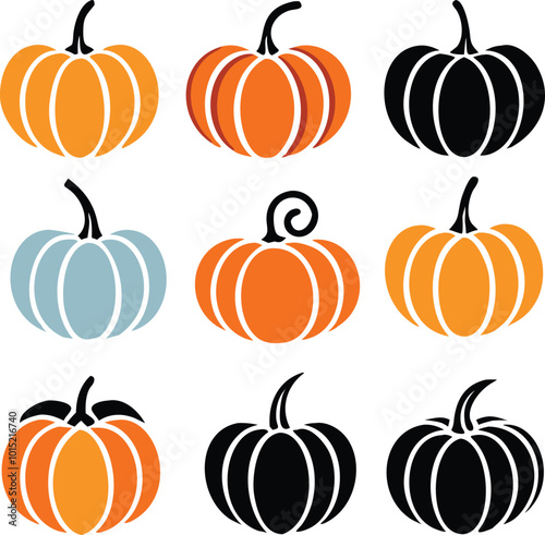 Set of colorful pack of halloween pumpkins collections