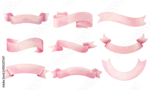Ribbons elements watercolor stye. Flat banner ribbon for decorative design. Ribbons, Banners, badges, Labels Design Elements.