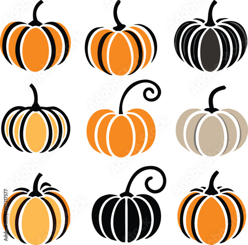 Set of colorful pack of halloween pumpkins collections