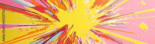 A comic bookinspired explosion in yellow and pink, with dynamic lines and energy photo