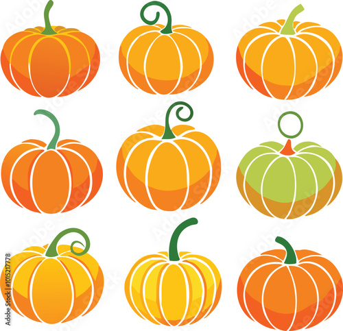 Set of colorful pack of halloween pumpkins collections