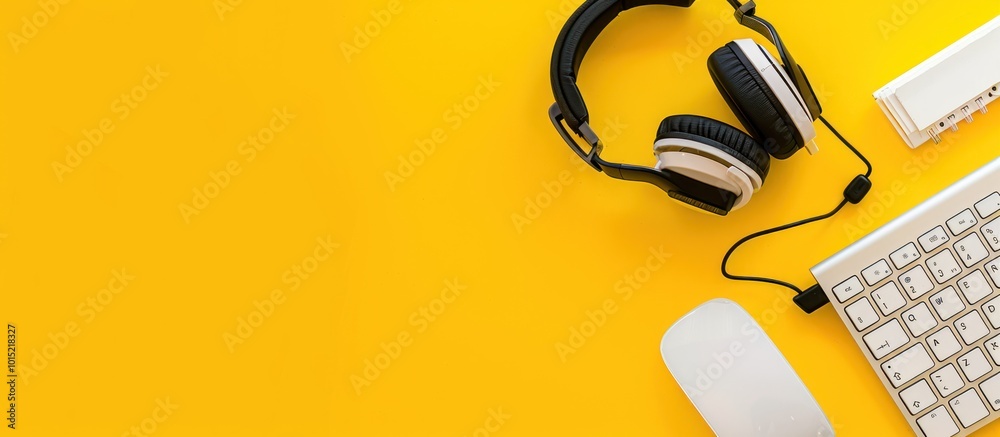 Office Workstation Setup with Yellow Background Office Workstation Setup with Yellow Background