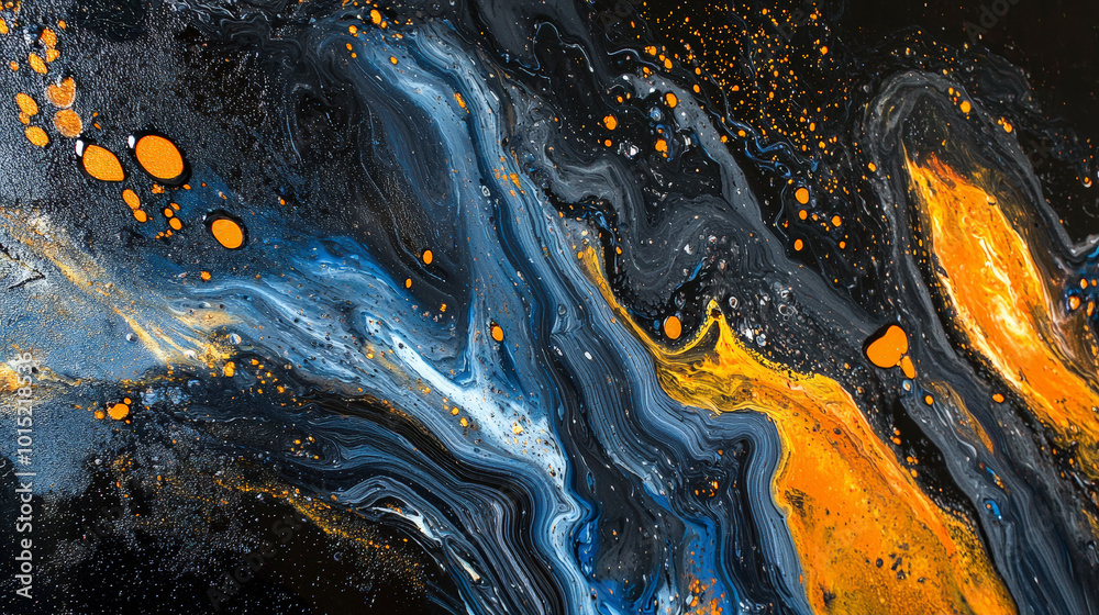 Dynamic Fluid Art in Black, Blue, and Orange. Generative AI Dynamic Fluid Art in Black, Blue, and Orange. Generative AI