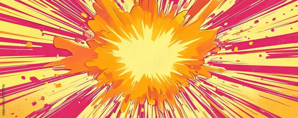 Fototapeta premium A dynamic explosion in cartoon style, with yellow and pink colors, perfect for comics