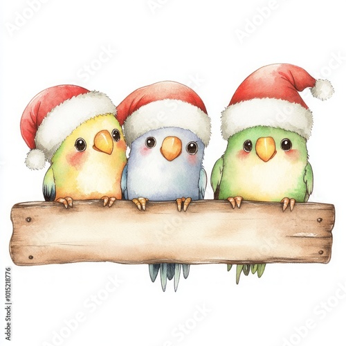 Trio of Whimsical Birds in Festive Hats