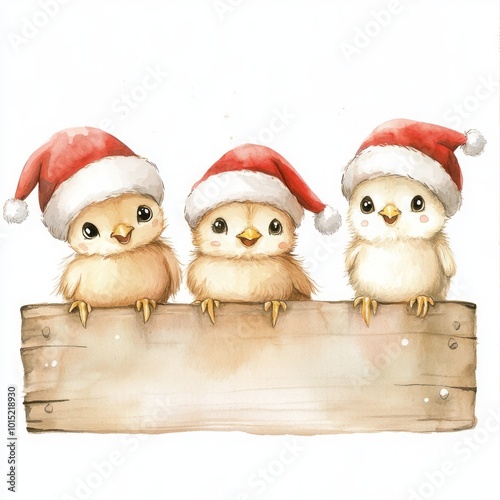 Trio of Cute Birds in Santa Hats