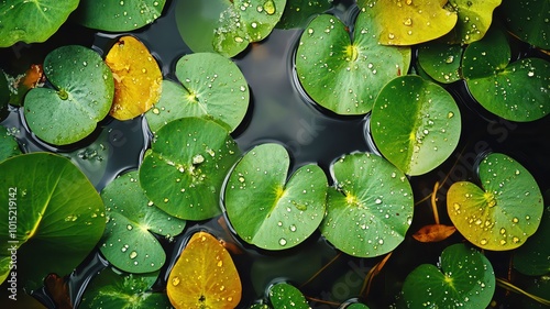 A fresh and vivid photograph of watercovered green leaves, full of life and color photo