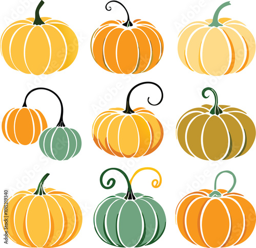 Set of colorful pack of halloween pumpkins collections