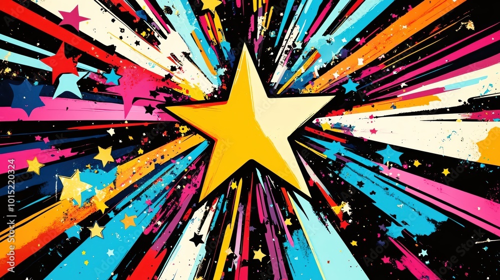 Fototapeta premium A vibrant and dynamic pop art explosion with bright stars and bold colors