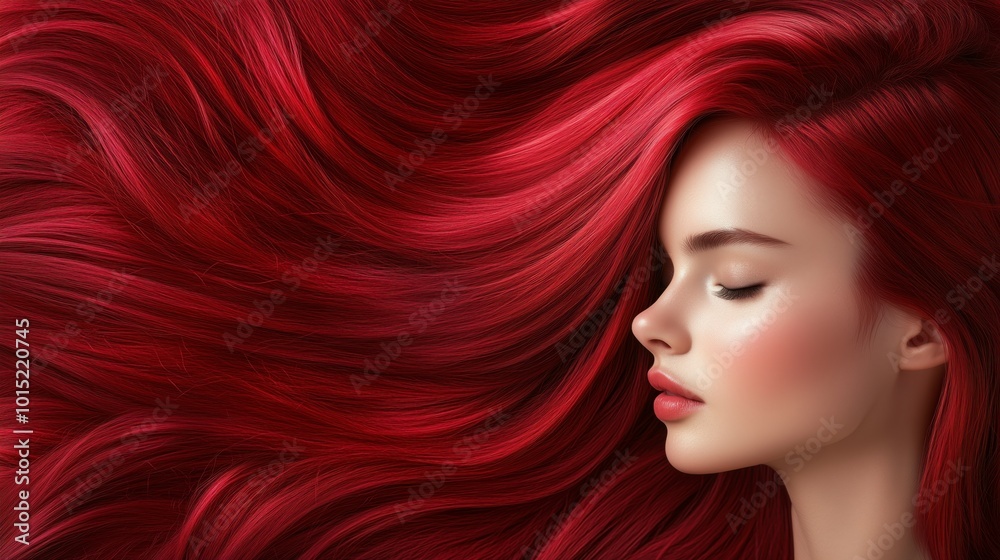 Mujer con un pelo largo de color rojo, concepto de belleza, peluquería, maquillaje Mujer con un pelo largo de color rojo, concepto de belleza, peluquería, maquillaje