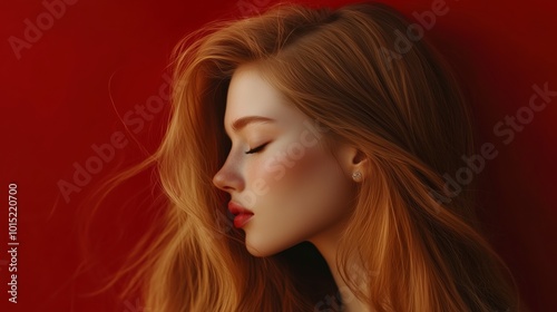 Mujer con un pelo largo de color rubio, concepto de belleza, peluquería, maquillaje