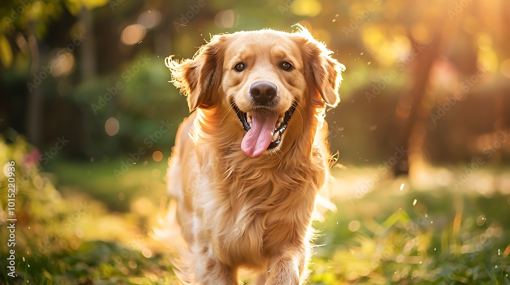 Beautiful golden retriever dog portrait in the park at sunset Beautiful golden retriever dog portrait in the park at sunset