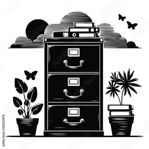  Filing Cabinet silhouette  vector  black color white background 