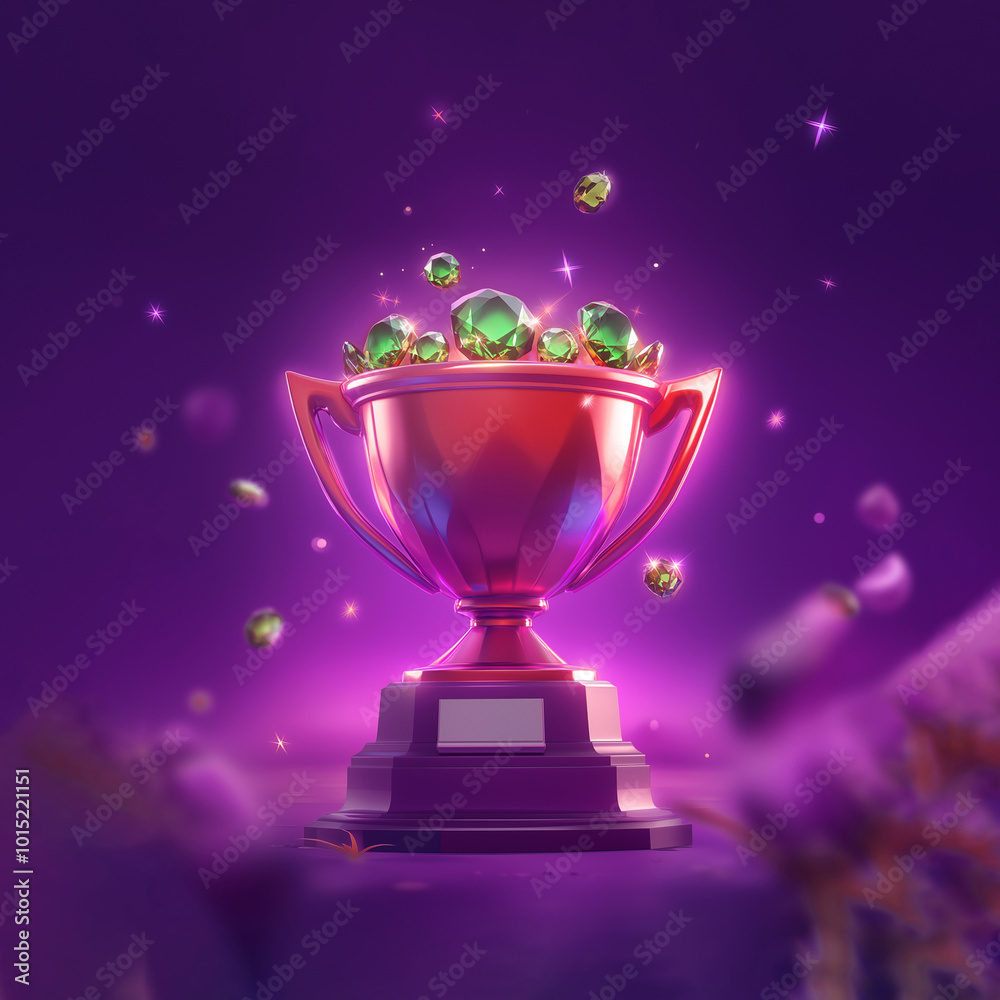 Trophy Overflowing with Emeralds
This striking 3D image features a shiny red trophy resting in the center, glowing against a vivid purple backdrop Trophy Overflowing with Emeralds
This striking 3D image features a shiny red trophy resting in the center, glowing against a vivid purple backdrop
