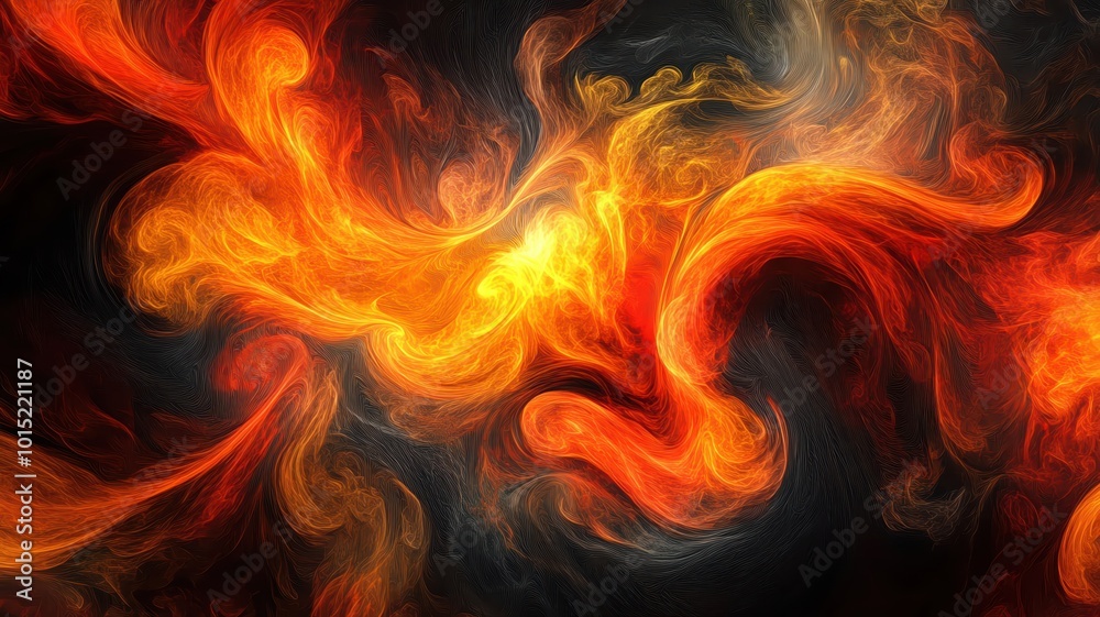 An abstract digital artwork of fire, with swirling red and orange flames An abstract digital artwork of fire, with swirling red and orange flames