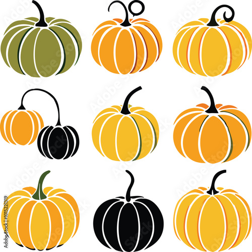 Set of colorful pack of halloween pumpkins collections